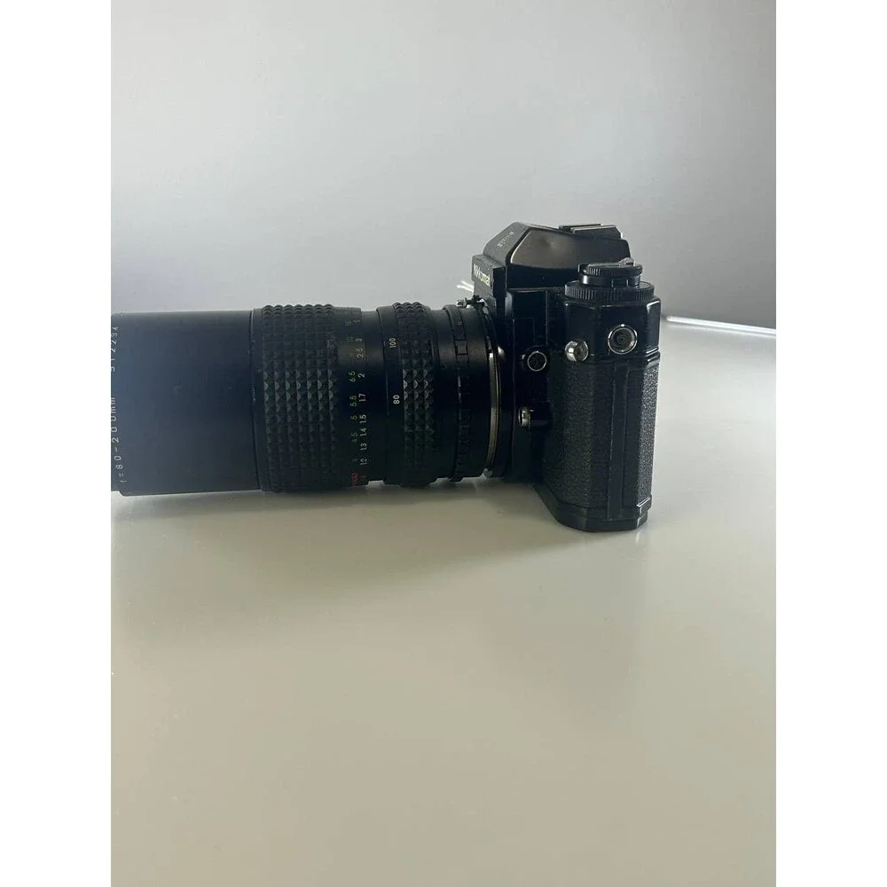 UNTESTED AS-IS Nikkormat EL Black SLR Camera Body + Auto Makinon 80-200mm Lens